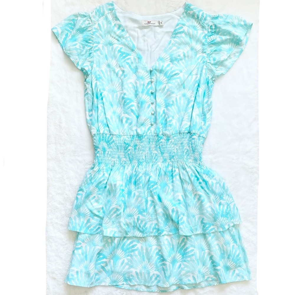 VINEYARD VINES WOMENS FLORAL RUFFLE SLEEVE SMOCKED WAIST DRESS SIZE MEDIUM